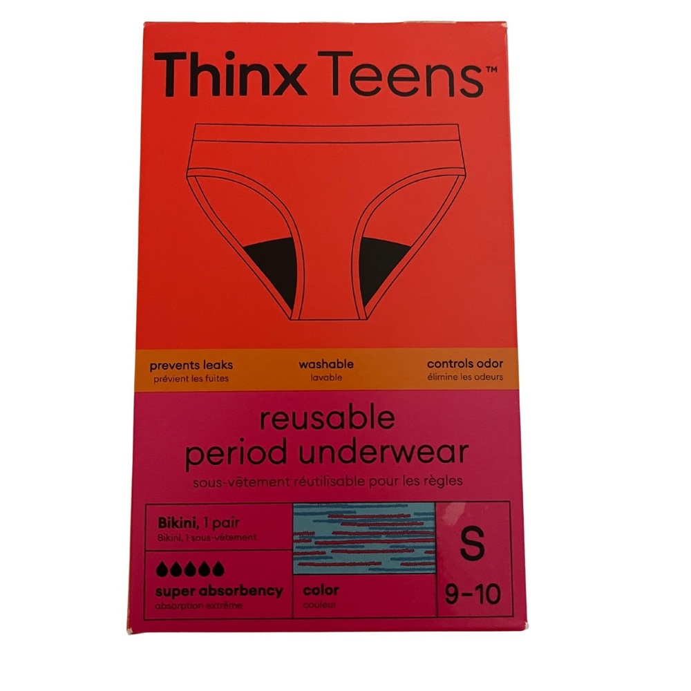 Thinx Teens Period Underwear Sz Small Blue/Pink Bikini BRAND NEW